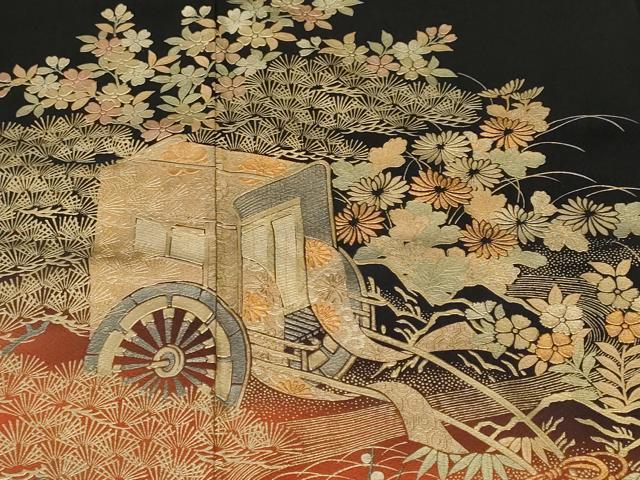 平和屋着物■豪華黒留袖 泰常 流水御所車花文 松竹梅 暈し染め 金彩 正絹 逸品 CABL3672ev