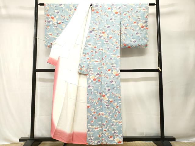 平和屋着物■上質な小紋 流水枝花文 鬼しぼ縮緬 正絹 逸品 CABL3688ev
