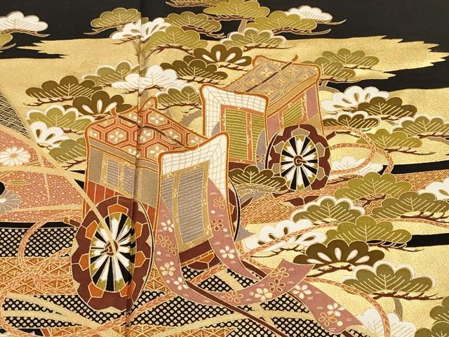 平和屋着物■豪華黒留袖 流水扇面御所車花文 金彩 正絹 逸品 CABL3699ev