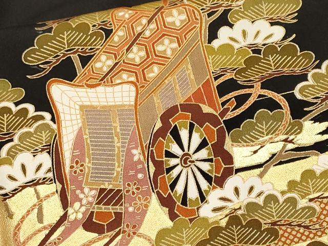 平和屋着物■豪華黒留袖 流水扇面御所車花文 金彩 正絹 逸品 CABL3699ev