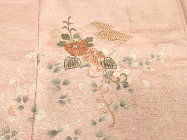 平和屋着物■中国三大刺繍 スワトウ刺繍 総刺繍 松皮菱草花文 シルエット 暈し染め 訪問着 正絹 逸品 CABL3701ev