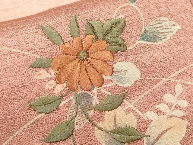 平和屋着物■中国三大刺繍 スワトウ刺繍 総刺繍 松皮菱草花文 シルエット 暈し染め 訪問着 正絹 逸品 CABL3701ev