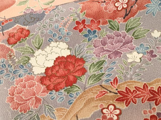 平和屋着物■上質な小紋 流水草花文 暈し染め 金彩 鬼しぼ縮緬 正絹 逸品 CABL3730ev