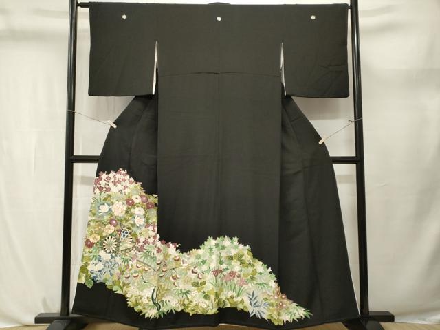 平和屋着物■豪華黒留袖 駒刺繍 花車文 枝花文 暈し染め 金彩 正絹 逸品 CABL3732ev