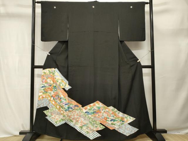 平和屋着物■豪華黒留袖 駒刺繍 松竹梅吉祥飛鶴花文 金彩 正絹 逸品 CABL3734ev