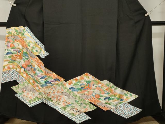 平和屋着物■豪華黒留袖 駒刺繍 松竹梅吉祥飛鶴花文 金彩 正絹 逸品 CABL3734ev