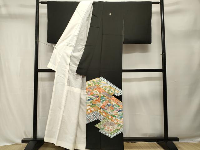 平和屋着物■豪華黒留袖 駒刺繍 松竹梅吉祥飛鶴花文 金彩 正絹 逸品 CABL3734ev