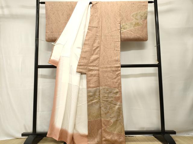 平和屋着物■訪問着 刺繍 舟 枝松文 金彩 正絹 逸品 CABL3741ev