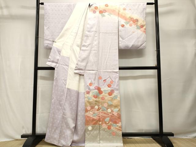 平和屋着物■訪問着 立波檜扇舞花文 暈し染め 金彩 正絹 逸品 CABL3751ev