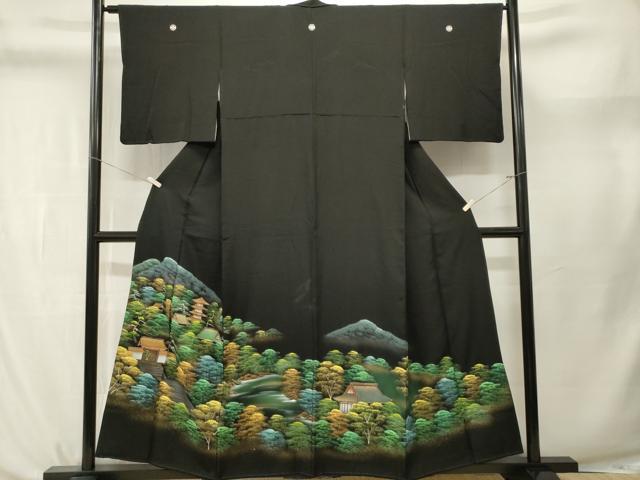 平和屋着物■豪華黒留袖 樹林風景文 暈し染め 金彩 正絹 逸品 CABL3752ev