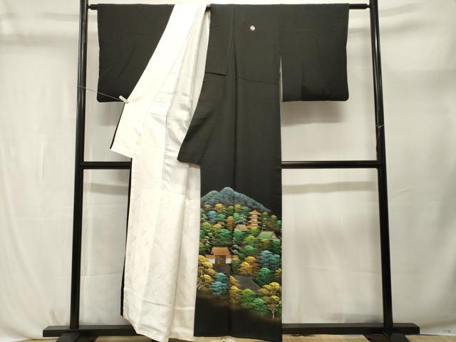 平和屋着物■豪華黒留袖 樹林風景文 暈し染め 金彩 正絹 逸品 CABL3752ev