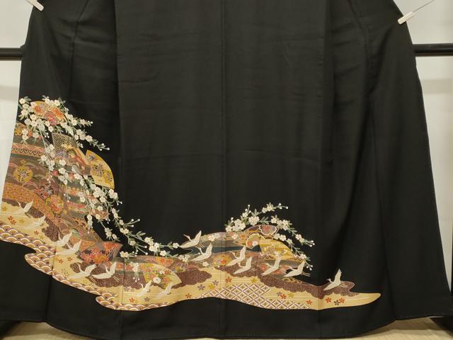 平和屋着物■豪華黒留袖 地紙重ね飛鶴雪輪花文 金彩 正絹 逸品 CABL3754ev