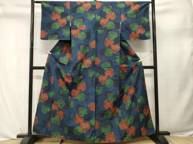 平和屋着物■上質な紬 蔦の葉文 正絹 逸品 CABL3756ev