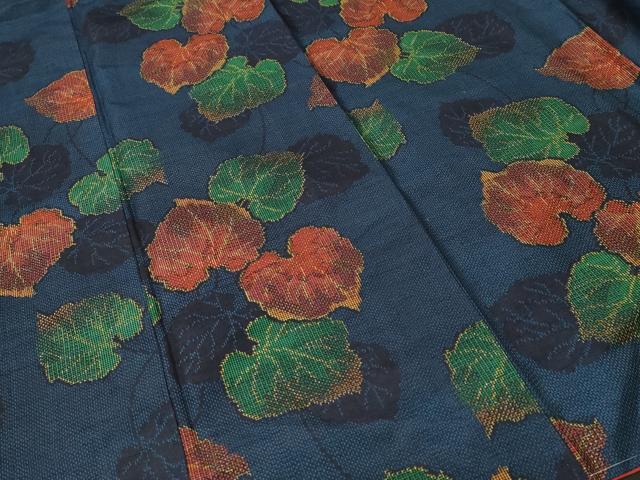 平和屋着物■上質な紬 蔦の葉文 正絹 逸品 CABL3756ev