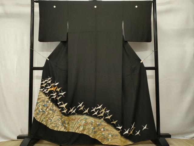 平和屋着物■豪華黒留袖 駒刺繍 飛鶴草花文 金銀彩 正絹 逸品 CABL3757ev