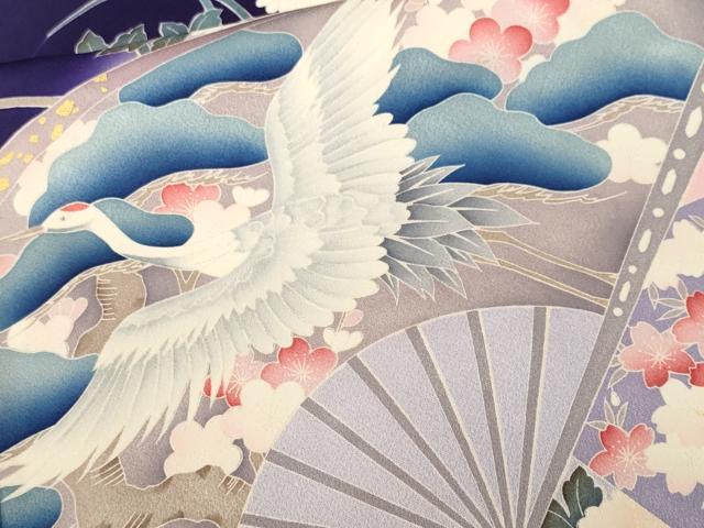 平和屋着物■豪華振袖 扇面飛鶴草花文 暈し染め 金彩 正絹 逸品 CABL3762ev