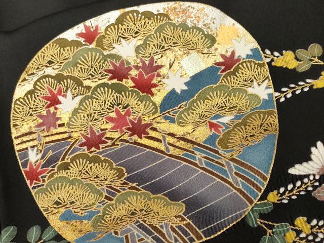 平和屋着物■豪華黒留袖 作家物 刺繍 鬘帯扇面群鶴花文 金彩 正絹 逸品 CABL3765ev