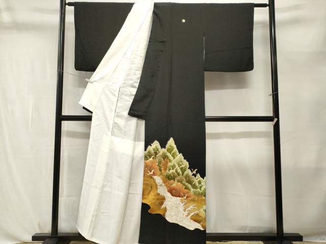 平和屋着物■豪華黒留袖 駒刺繍 立波飛鶴樹林文 金彩 正絹 逸品 CABL3767ev
