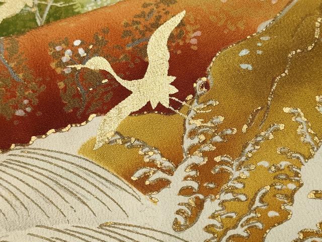 平和屋着物■豪華黒留袖 駒刺繍 立波飛鶴樹林文 金彩 正絹 逸品 CABL3767ev