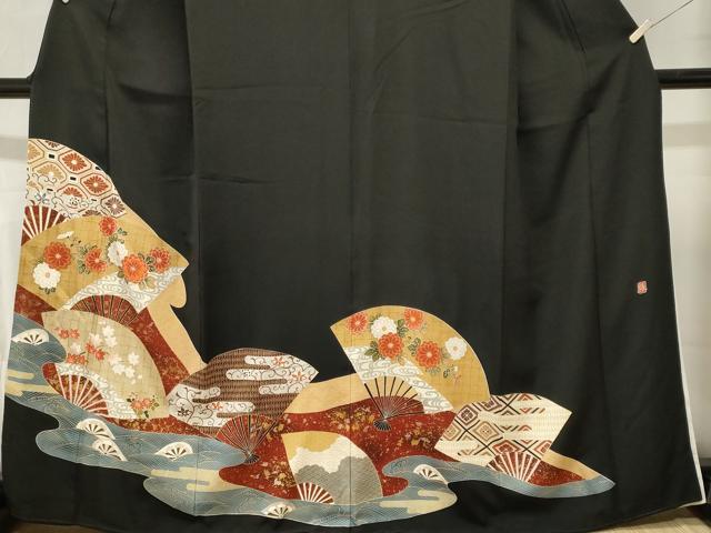 平和屋着物■豪華黒留袖 作家物 刺繍 流水片輪車扇面花文 暈し染め 金銀彩 正絹 逸品 CABL3769ev