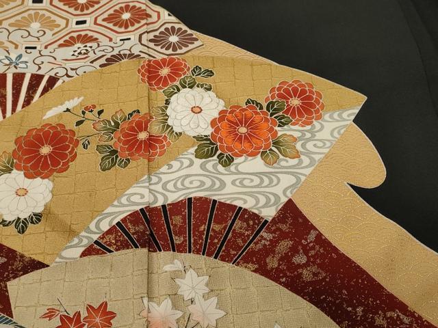平和屋着物■豪華黒留袖 作家物 刺繍 流水片輪車扇面花文 暈し染め 金銀彩 正絹 逸品 CABL3769ev