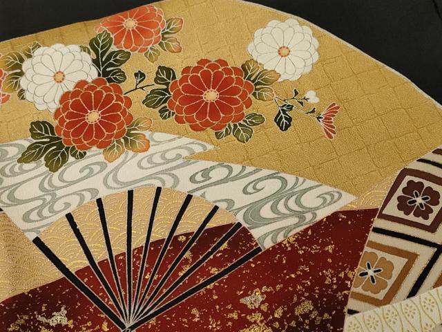平和屋着物■豪華黒留袖 作家物 刺繍 流水片輪車扇面花文 暈し染め 金銀彩 正絹 逸品 CABL3769ev
