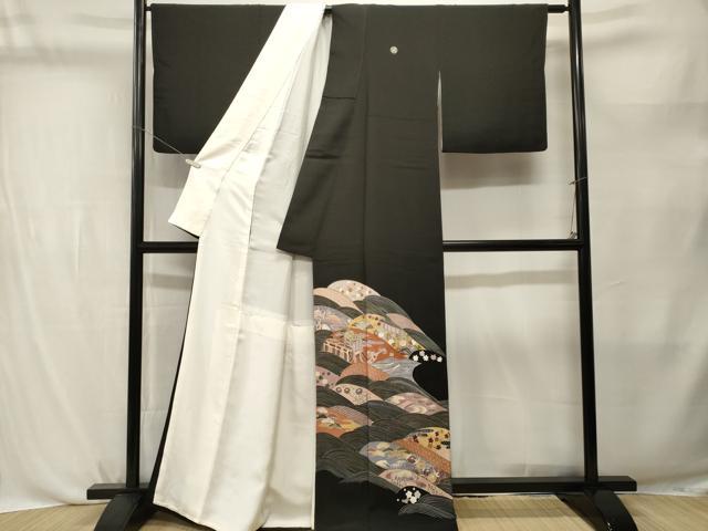平和屋着物■豪華黒留袖 松竹梅 流水御所車花文 金彩 正絹 逸品 CABL3788ev