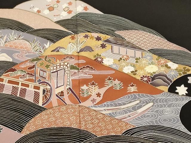 平和屋着物■豪華黒留袖 松竹梅 流水御所車花文 金彩 正絹 逸品 CABL3788ev
