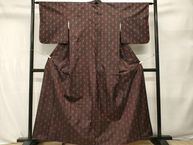 平和屋着物■本場大島紬 麻の葉文様 黒地 正絹 逸品 CABL3790ev