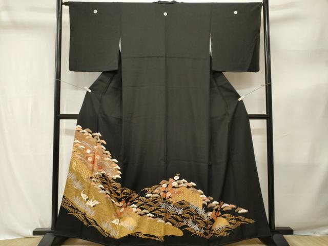 平和屋着物■豪華黒留袖 群鶴籬流水花文 金彩 正絹 逸品 CABL3798ev