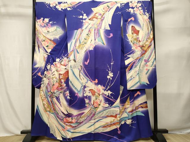 平和屋着物■豪華振袖 鬘帯枝花文 孔雀 鴛鴦 暈し染め 金彩 正絹 逸品 CABL3809ev