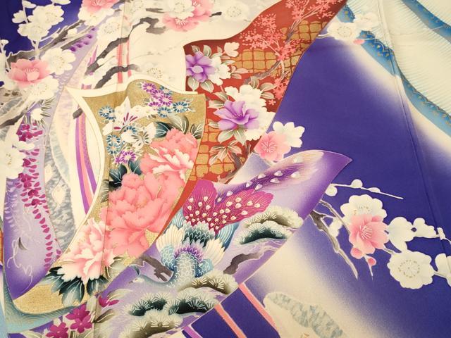 平和屋着物■豪華振袖 鬘帯枝花文 孔雀 鴛鴦 暈し染め 金彩 正絹 逸品 CABL3809ev