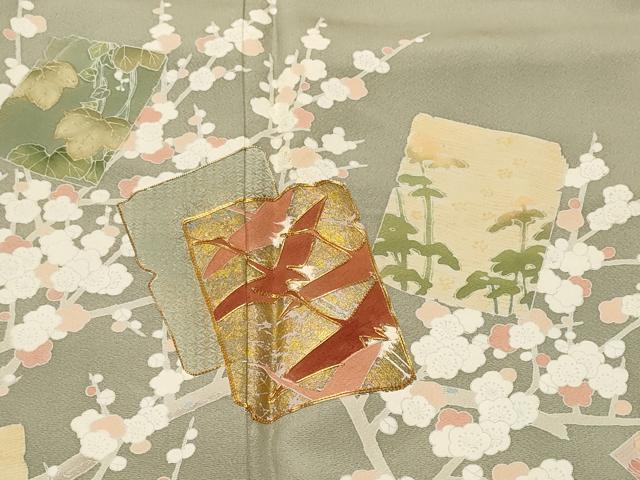 平和屋着物■豪華色留袖 駒刺繍 破れ色紙重ね飛鶴花文 金彩 正絹 逸品 CABL3823ev