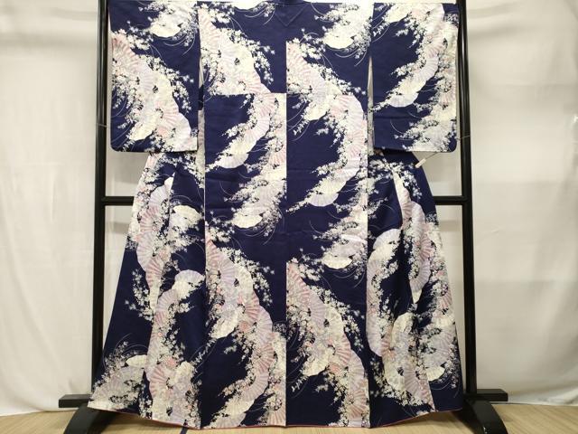 平和屋着物■上質な小紋 扇面草花文 銀彩 正絹 逸品 CABL3828ev