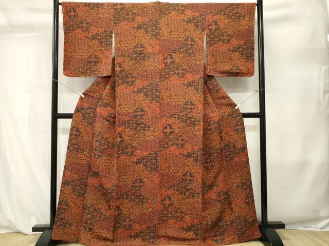 平和屋着物■上質な小紋 蜀江吉祥花文 鬼しぼ縮緬 正絹 逸品 CABL3850ev