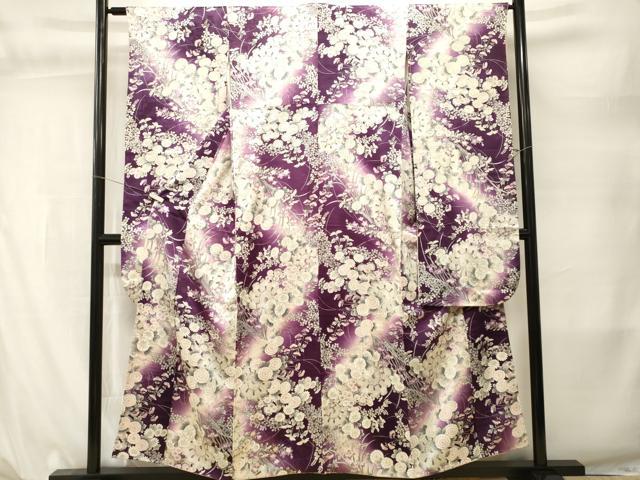 平和屋着物●豪華振袖 槌車 草花文 暈し染め 銀彩 正絹 逸品 CABL3853ev