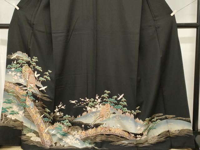 平和屋着物■豪華黒留袖 人物御所車松竹梅文 暈し染め 金彩 正絹 逸品 CABL3859ev