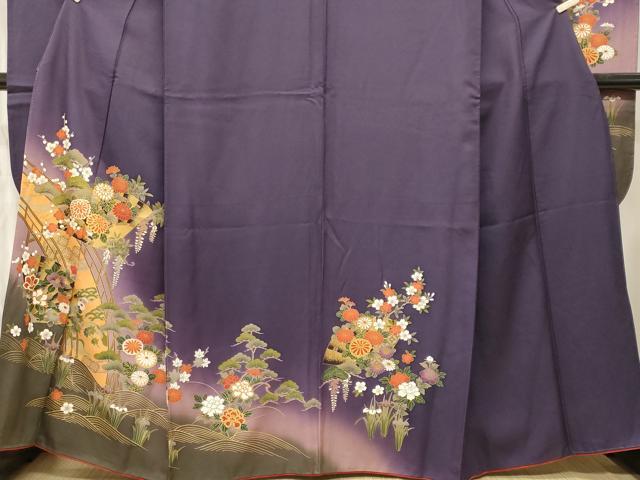 平和屋着物■豪華振袖 渡り橋流水扇面花文 暈し染め 金彩 正絹 逸品 CABL3862ev
