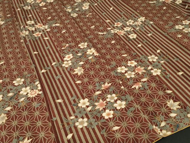 平和屋着物■上質な小紋 麻の葉草花間道 正絹 逸品 CABL3879ev