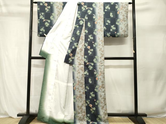 平和屋着物■小紋 市松枝梅文 暈し染め 洗える着物 CABL3935ev