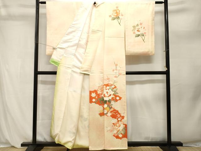 平和屋着物■訪問着 駒刺繍 枝花文 バラ 暈し染め 金彩 正絹 逸品 CABL3946ev