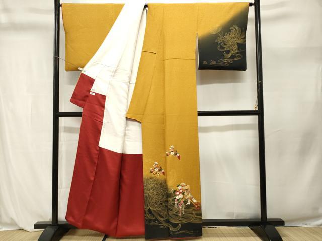 平和屋着物■訪問着 駒刺繍 乱菊御所車文 片輪車花文 暈し染め 金彩 鬼しぼ縮緬 正絹 逸品 CABL3962ev