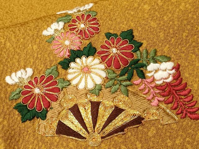平和屋着物■訪問着 駒刺繍 乱菊御所車文 片輪車花文 暈し染め 金彩 鬼しぼ縮緬 正絹 逸品 CABL3962ev