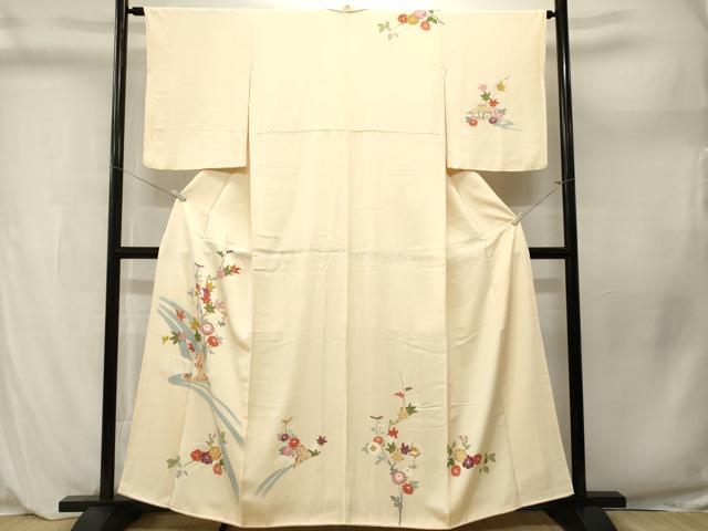 平和屋着物■訪問着 駒刺繍 立波枝花文 正絹 逸品 CABL3981ev