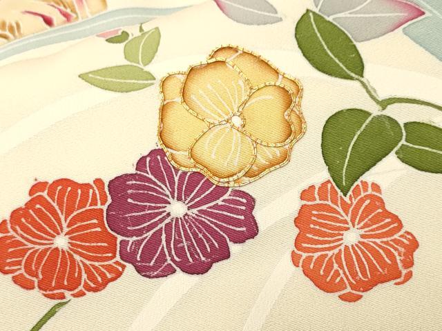 平和屋着物■訪問着 駒刺繍 立波枝花文 正絹 逸品 CABL3981ev