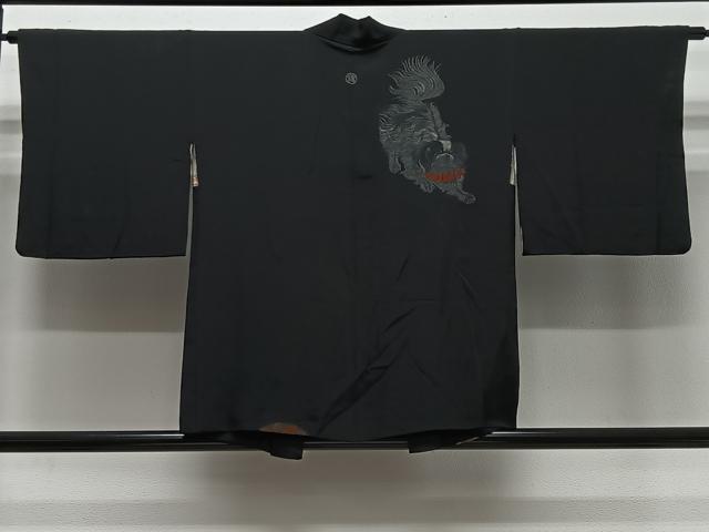 平和屋着物#羽織 寿光織 動物文 黒地 銀糸 正絹 逸品 CABL4005ua