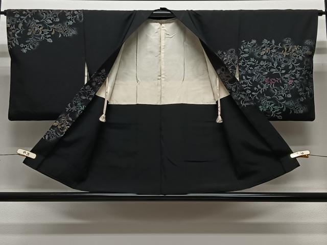 平和屋着物#羽織 寿光織 草花文 黒地 金銀糸 正絹 逸品 CABL4038ua