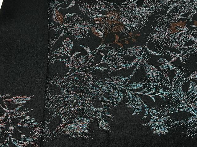 平和屋着物#羽織 寿光織 草花文 黒地 金銀糸 正絹 逸品 CABL4038ua