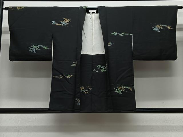 平和屋着物#羽織 寿光織 草花文 黒地 金銀糸 正絹 逸品 CABL4042ua