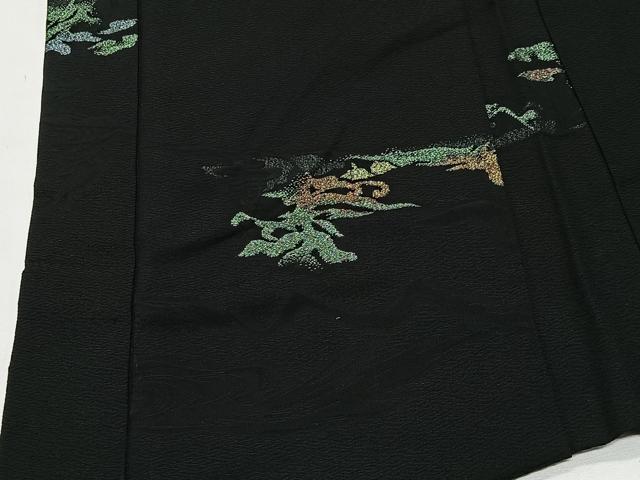 平和屋着物#羽織 寿光織 草花文 黒地 金銀糸 正絹 逸品 CABL4042ua